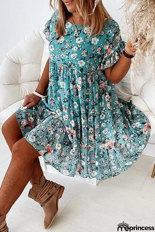 Floral Print Ruffles Midi Dress