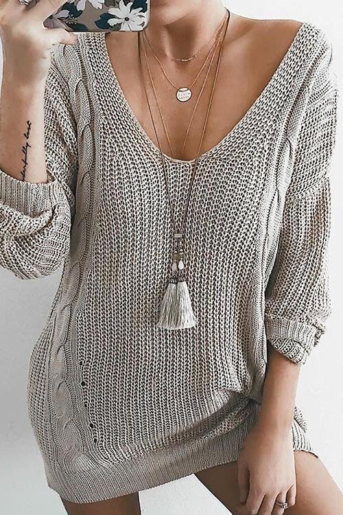 Casual Knit V-neck Sweater-elleschic