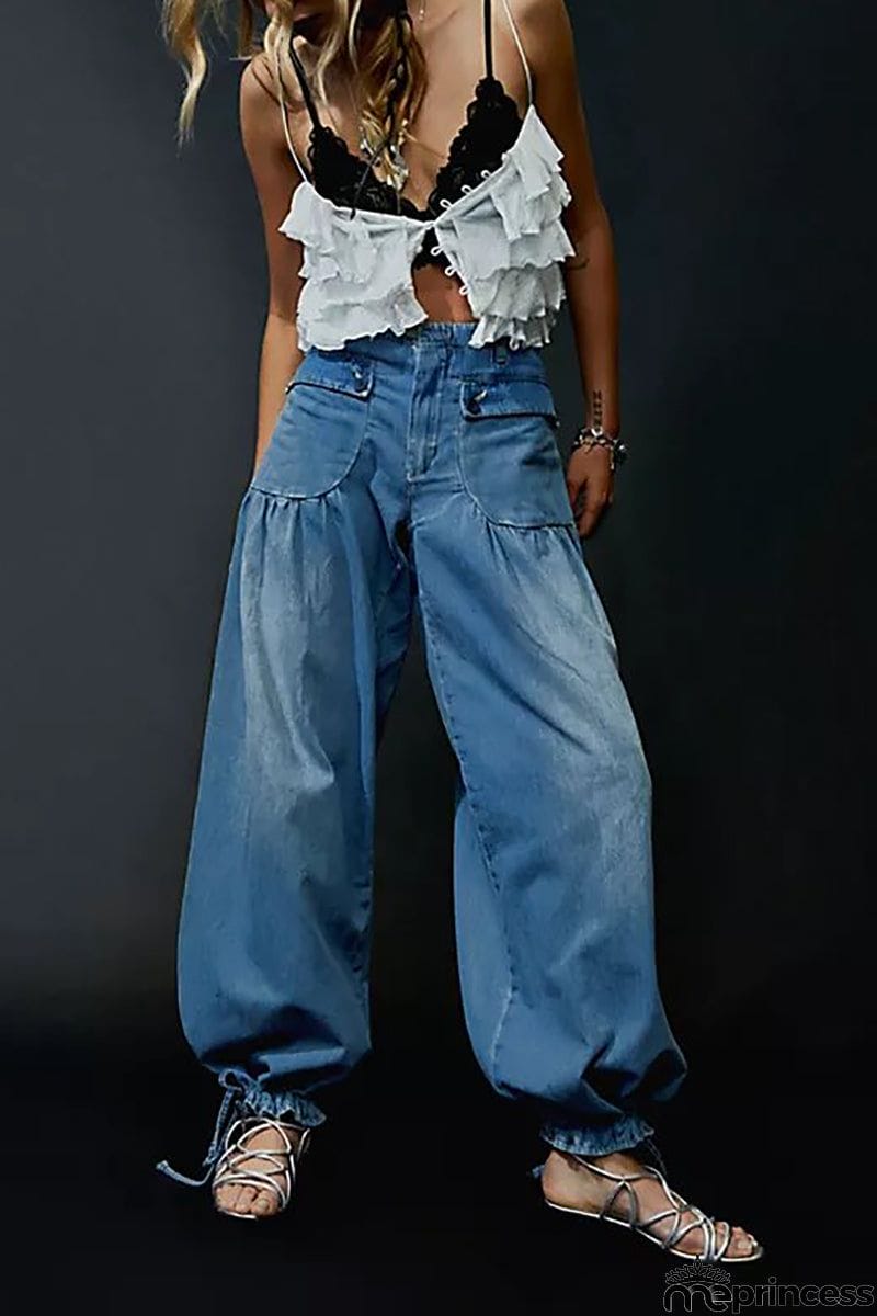 Pockets Drawstring Balloon Jeans