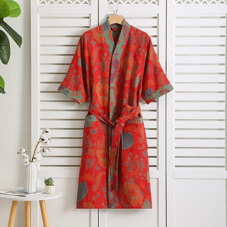 Floral Cotton Gauze Breathable Absorbent Bathrobe Radinnoo.com