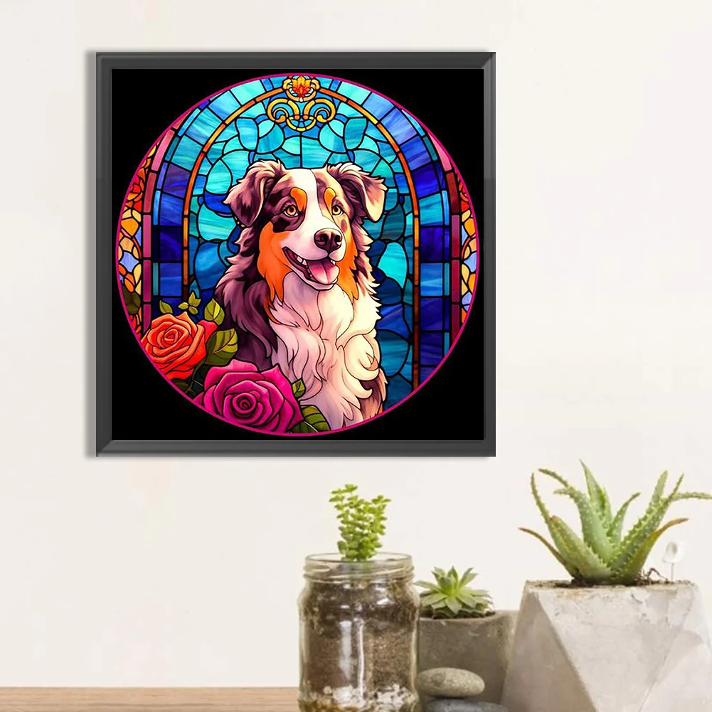 Full Round Diamond Painting 30*30cm - Stained Glass Dog