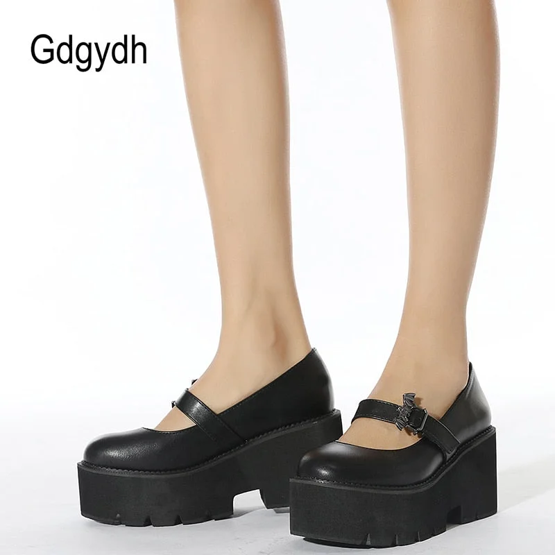 Gdgydh Vintage Lolita Bat Platform Mary Jane Shoes Women Block Heels Gothic Punk Style Black Women Pumps Plus Size 43 Drop Ship