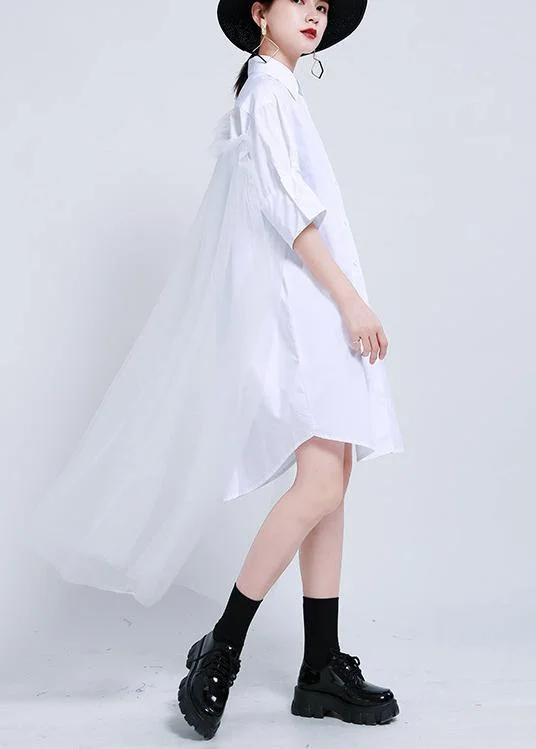 Plus Size White Peter Pan Collar Button Holiday Summer Cotton Dress