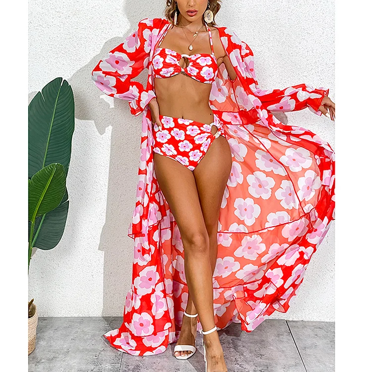 Sling O Ring Printed Bikini Swimsuit and Cover Up Flaxmaker