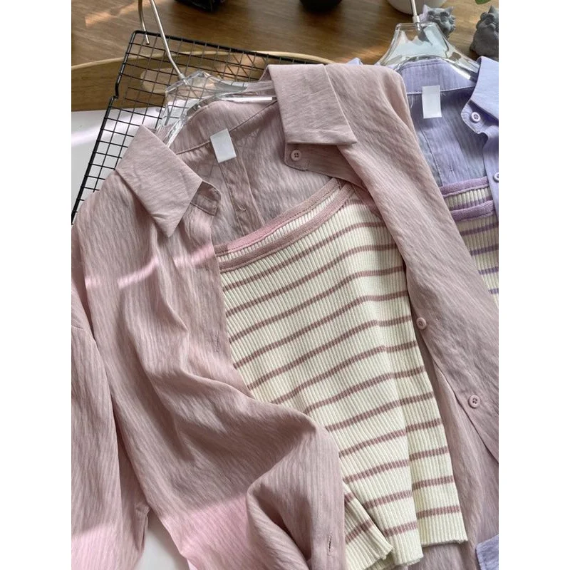 Uveng Uveng Collar Long-Sleeved Open Shirt With Thin Sunscreen Women 2025 Spring And Summer New Loose Blue Shirt Coat