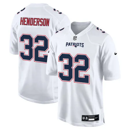 Men's New England Patriots #32 TreVeyon Henderson Tundra White Fashion Game Jersey