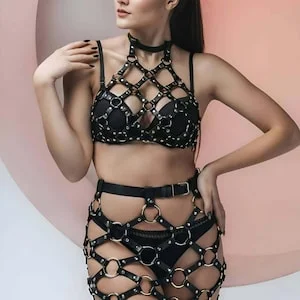 pornhint Pornhint Harness women -Fetishwear women -Leather harness -bdsm-Sexy lingerie-Sexy Harness-Fancy Harness Accessory with Waist Chain-bbw lingerie