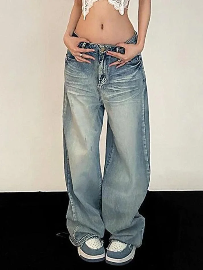 Brownm Vintage Washed Mopping Loose Boyfriend Jeans