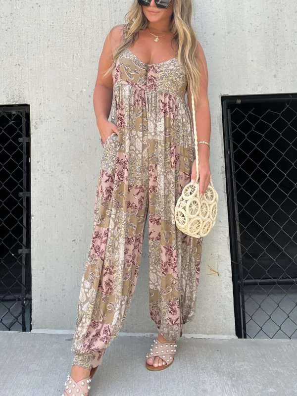 Hot Sale Patchwork Print Loose Jumpsuit