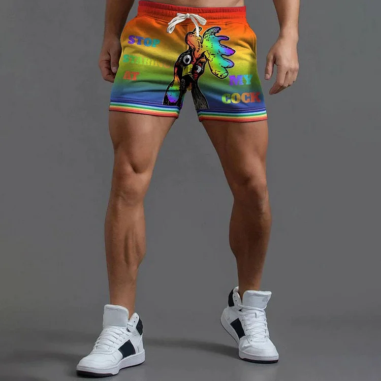 BrosWear Men'S Rainbow Rooster Gradient Pocket Shorts