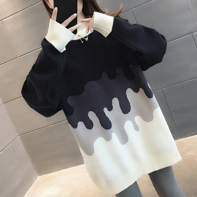 Casual Knitted Patchwork Cotton-Blend Sweater