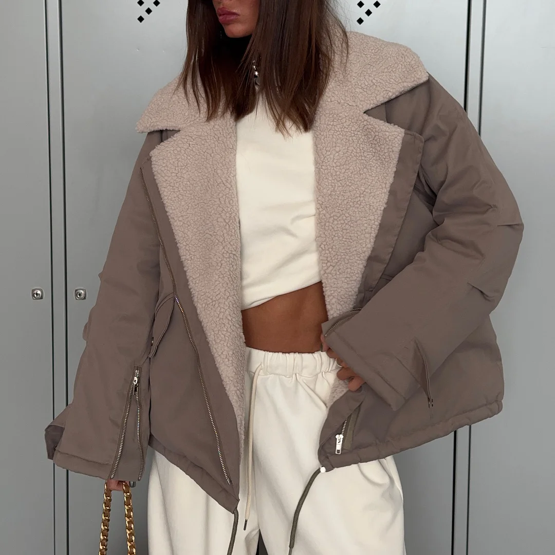 Athvotar Athvotar Lamb Velvet Collar Jacket Loose Warm Work Clothes Baseball Uniform Autumn And Winter Sports A Hundred Cloth Women