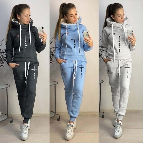 Hot Sale Faith Hoodie suits for Women fleece Pullover + long pants two pieces Women\/Girls high collar long sleeve outfits suits - Shop Trendy Women's Fashion | TeeYours
