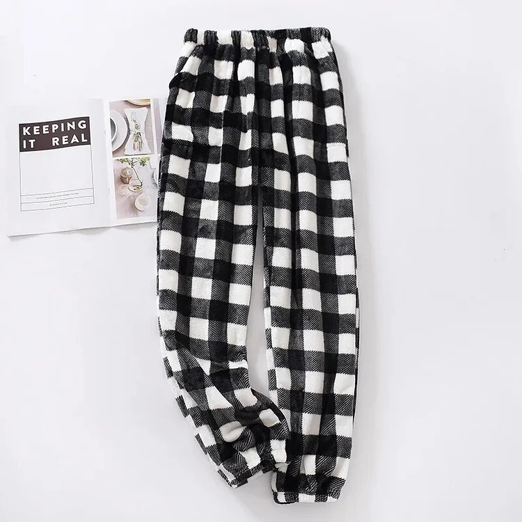 Flowingwaterpress Autumn and Winter New Flannel Men's Plaid Pants Plus Fleece Warm Single-piece Homewear Trousers Sleep Wear Pant for Men