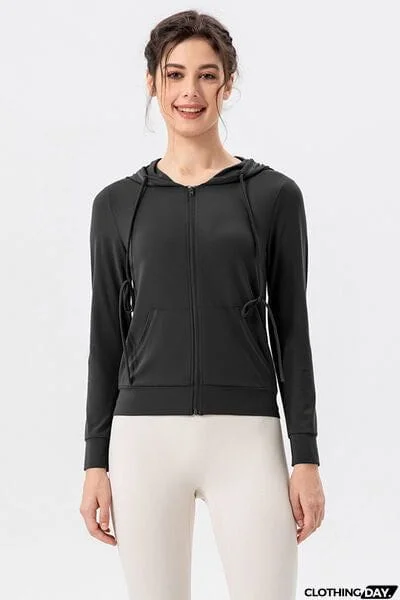 Drawstring Zip Up Hooded Active Outerwear