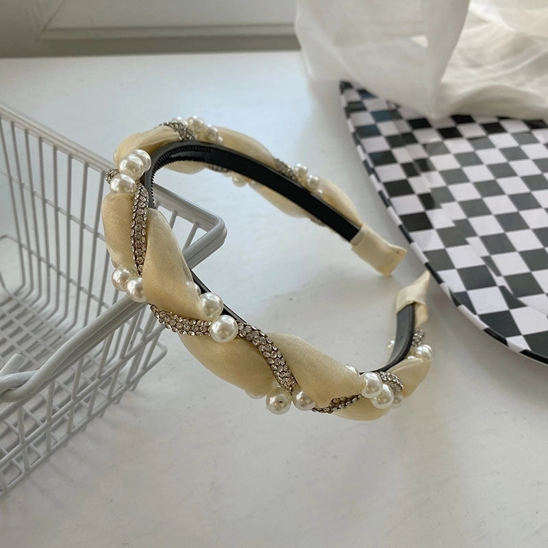 Women’s Fashion C Shape Cloth Handmade Artificial Pearls Rhinestones Hair Band