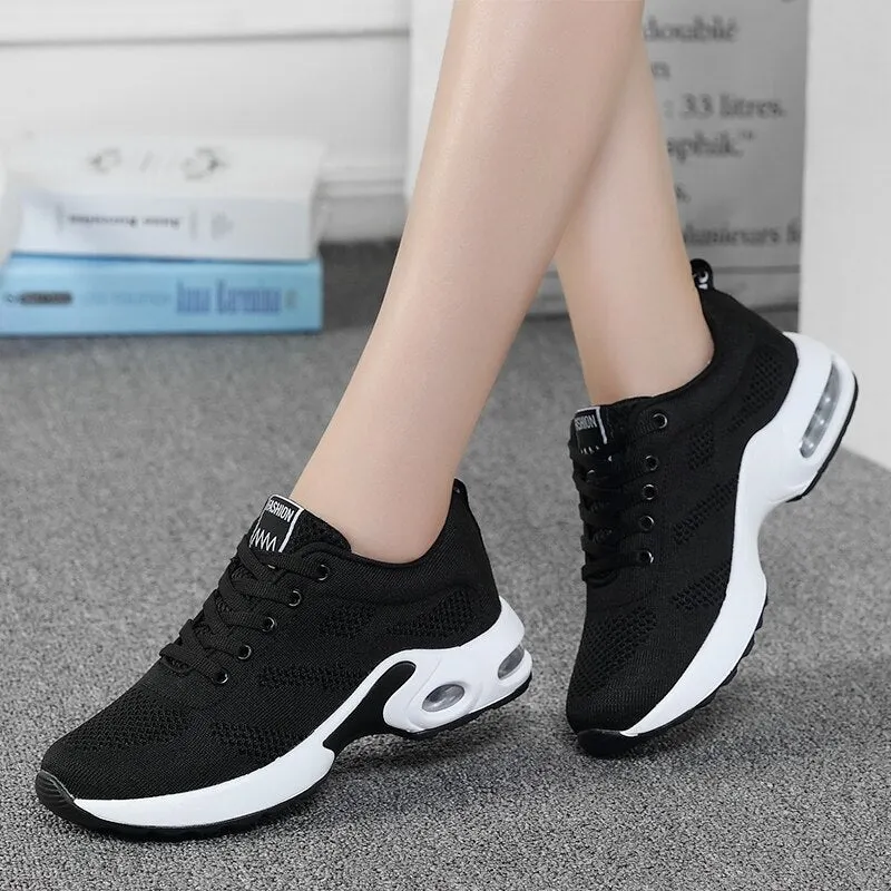 Fashion Shoes Women Breathable Casual Shoes Outdoor Light Weight Mesh Shoes Casual Walking Platform Ladies Sneakers Black