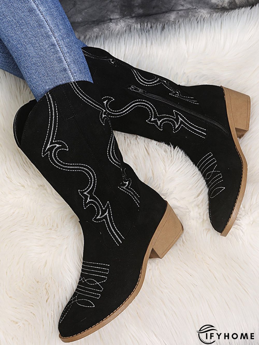 Vintage Faux Suede Embroidery Western Boots | IFYHOME