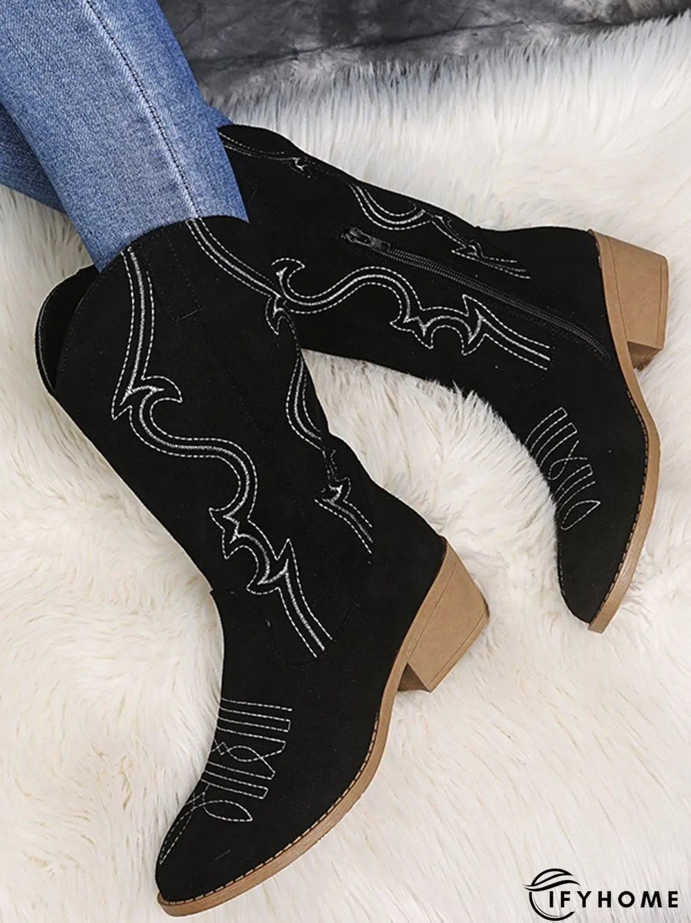 Vintage Faux Suede Embroidery Western Boots | IFYHOME