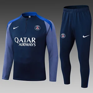 2025/2026 Psg Paris Saint-Germain Half-Pull Training Suit Navy Blue Gray Sleeves Football Shirt 1:1 Thai Quality Set