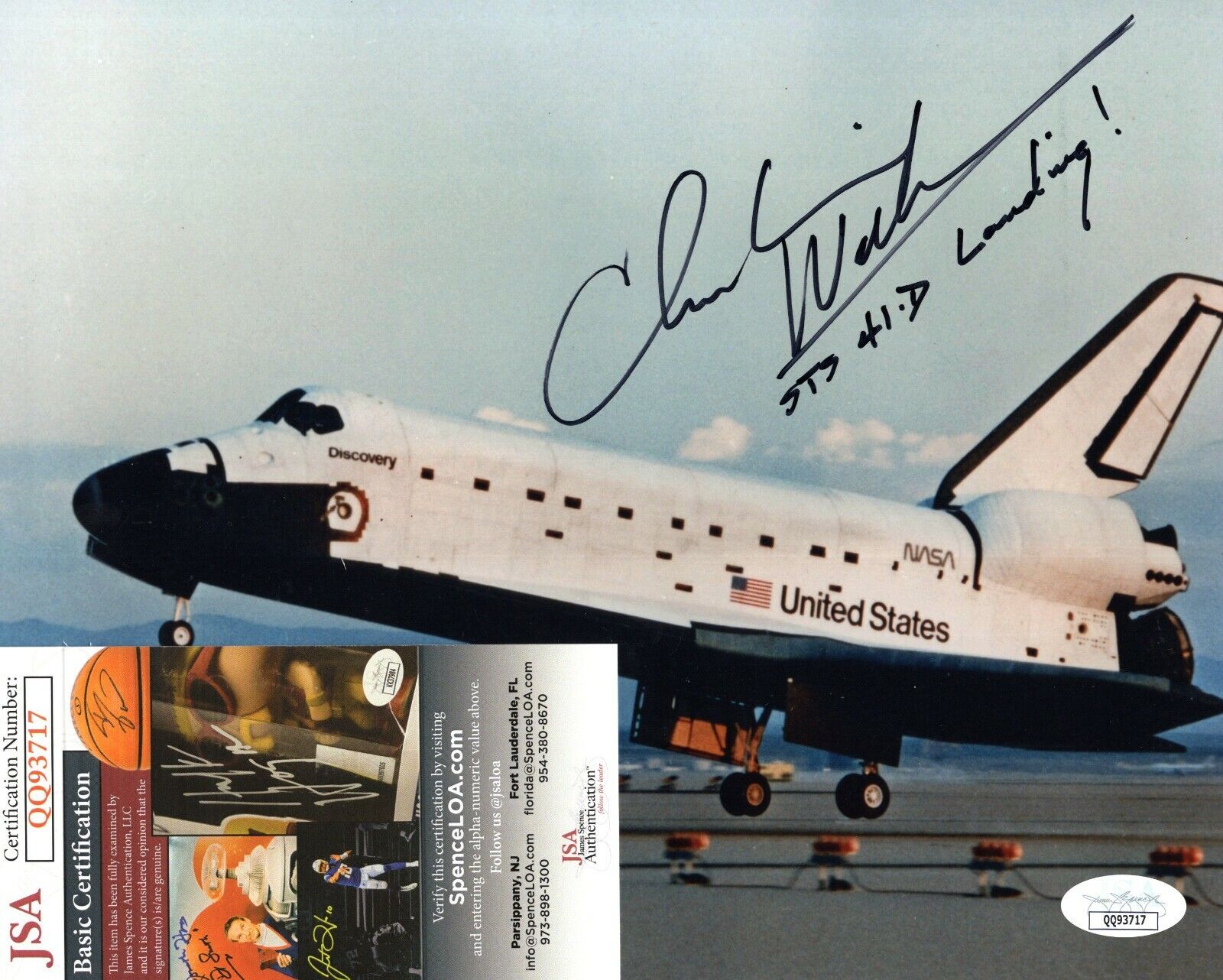 Charles Walker Signed Autograph 8x10 Photo Poster painting NASA Discovery STS-41-D Landing JSA