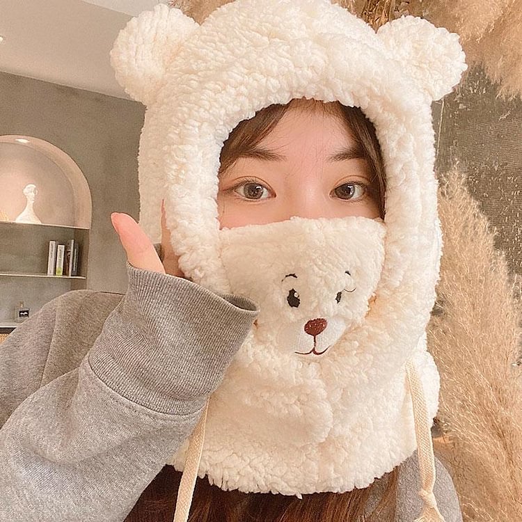 Bear Face Mask Ears Hat Head Warmer - Modakawa Modakawa