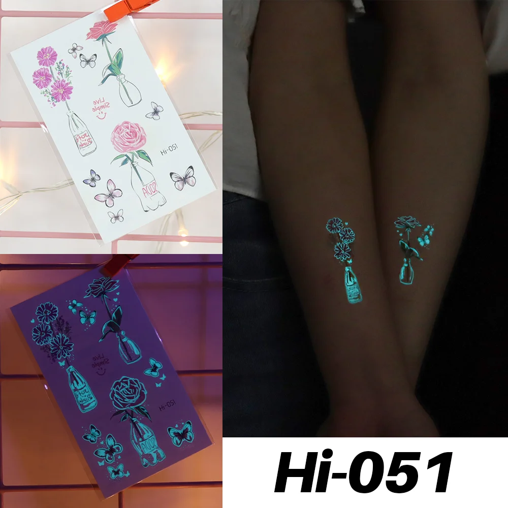 Sdrawing Luminous Glow Tattoo Sticker Snake Deer Glowing Halloween Waterproof Temporary Tatoo Wrist Fake Tatto Body Art Women Men
