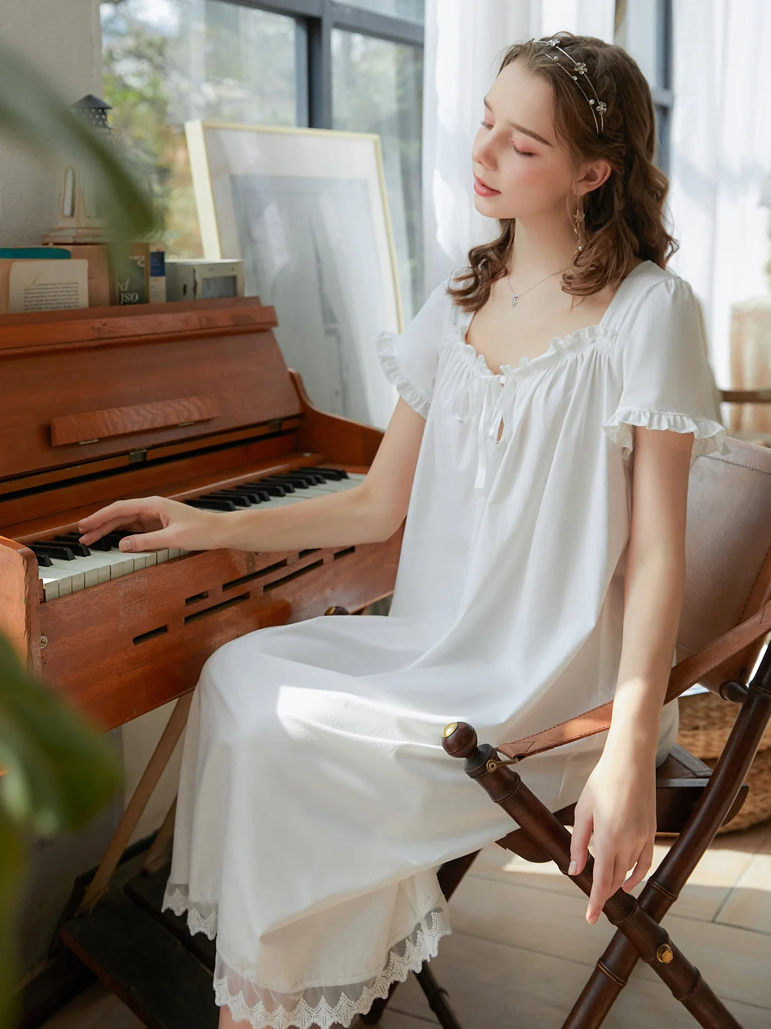 Square Neckline Long Dress Loose Palace Princess Sweet One-piece Vintage Nightgown