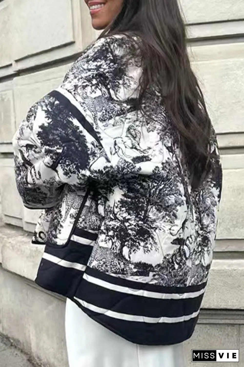 Street Print Pocket Turndown Collar Outerwear