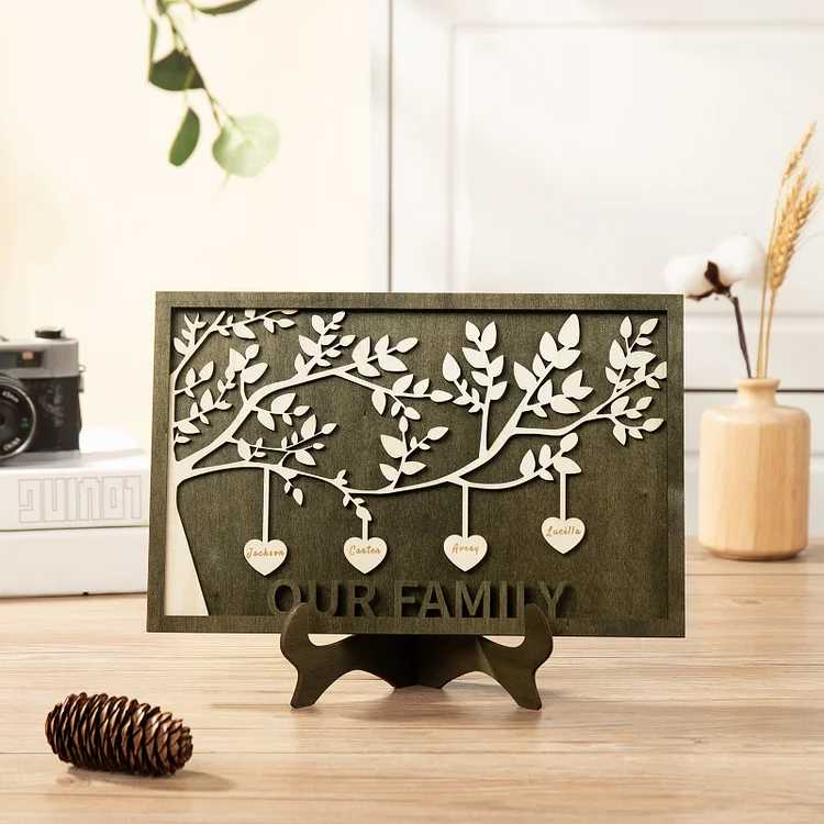 Family Tree Wood Frame Personalized Family Tree Sign Engrave 4 Names Keepsake Gifts