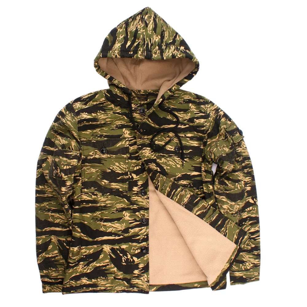 Men's Camouflage Hood Cotton Coat in Autumn and Winter Gold Tiger Pattern Loose Plus Velvet Thick Coat