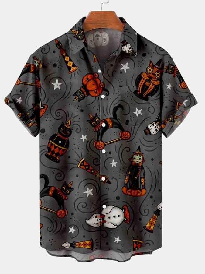 Men's Halloween Print Loose Short Sleeve Shirt
