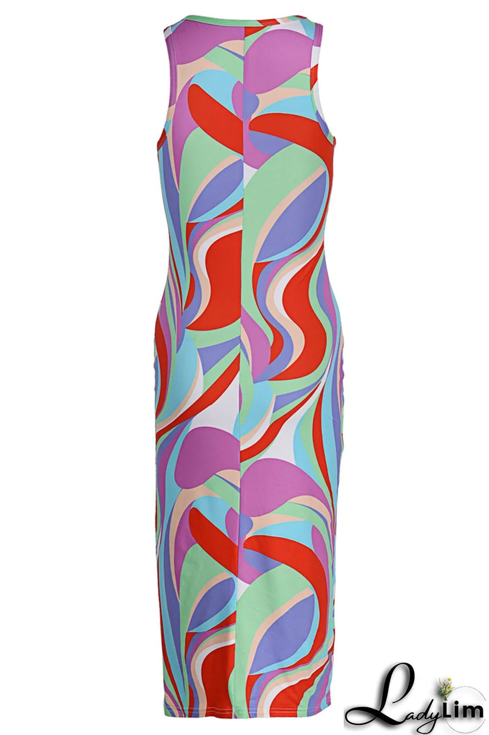 Red Sexy Print Split Joint O Neck One Step Skirt Dresses