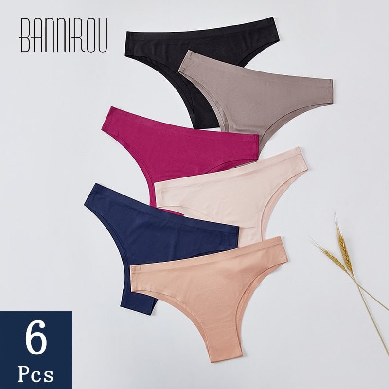 6pcs Woman Underwear Seamless Ice Silk Panties For Women Sexy Sports Female T-back Soft G-string Thongs For Ladies Underpants