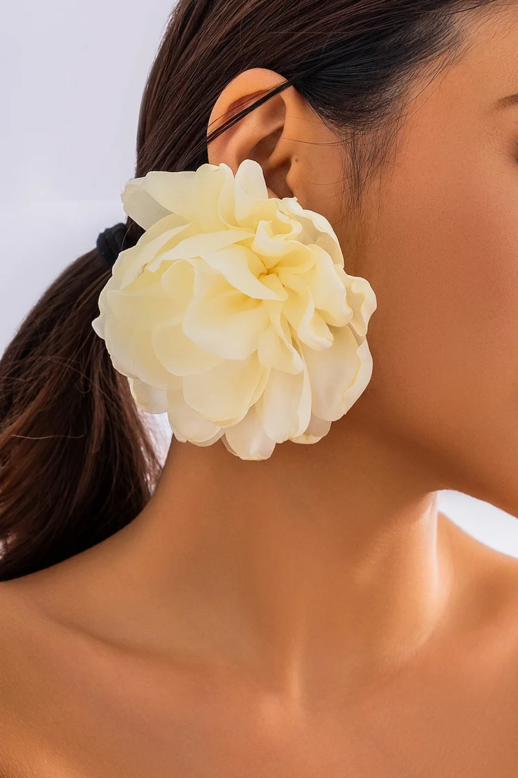 Fashion White Big Flowers Handmade Satin Earrings