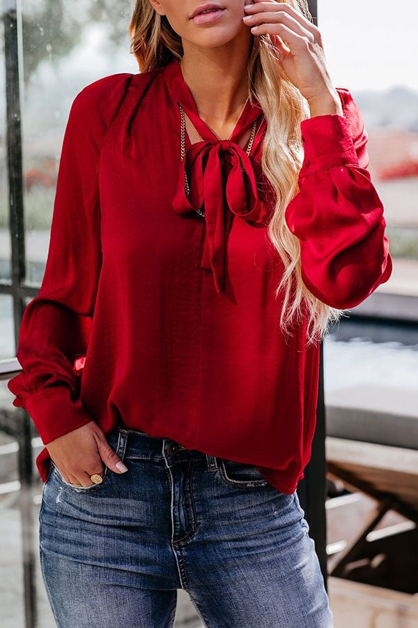 Solid Color Glamorous Tie Front Blouse