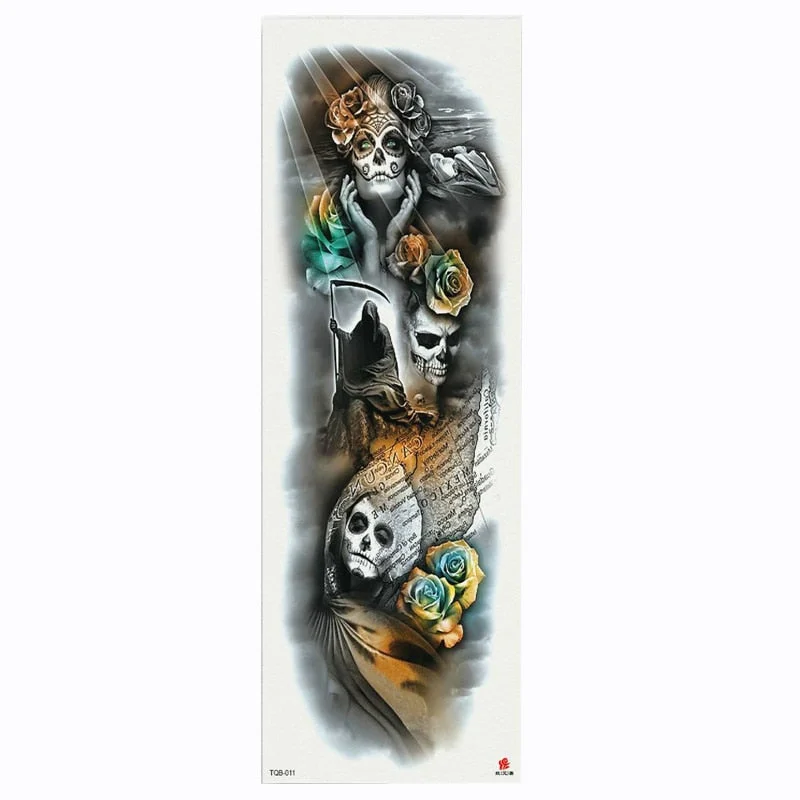 2018 New Full Flower Arm Tattoo Sticker Skeletons and Roses Temporary Body Paint Water Transfer Tattoo Sleeve