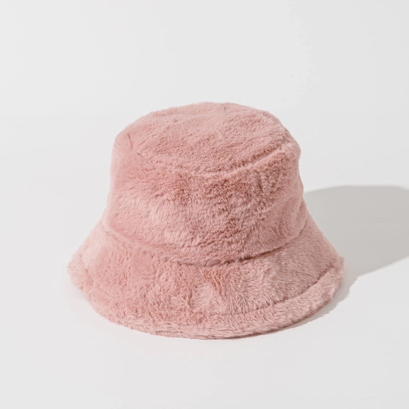 Autumn And Winter New Imitation Rabbit Fur And Velvet Fisherman Hat Women’s Thickened Warm Basin Hat Fashionable Bucket Hat Candy Color