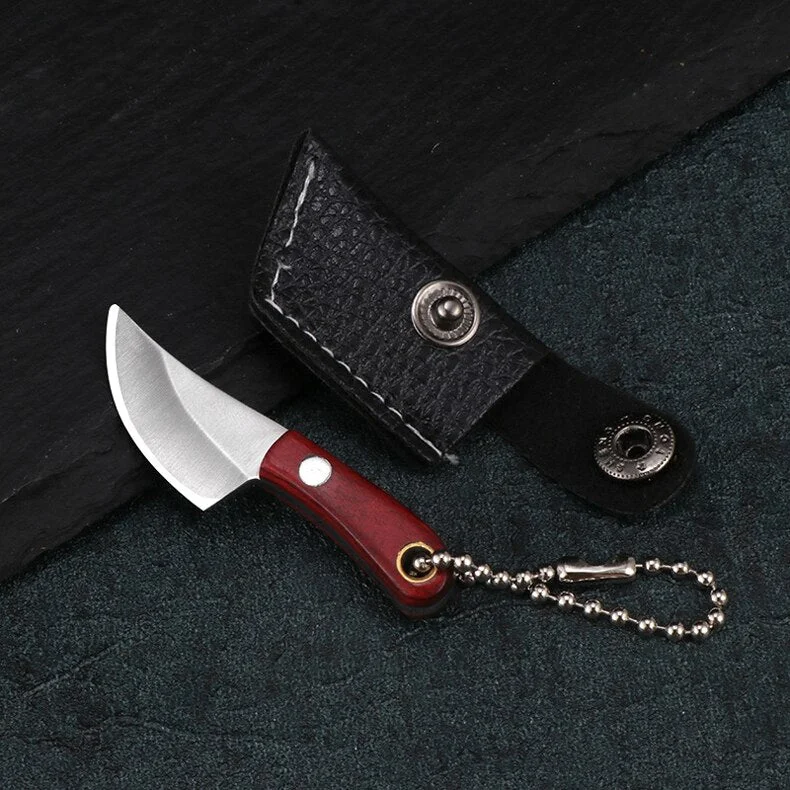 Portable Keychain Pocket Knife Stainless Steel Camping Small Mini Knife Peeler EDC Fixed Blade Wood Handle Small Kitchen Multi K