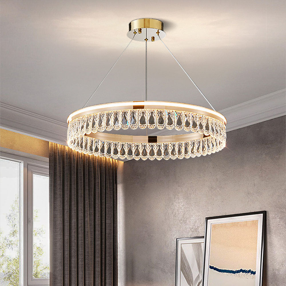Modern Large Crystal Ring Chandelier for Foyer Dining Room