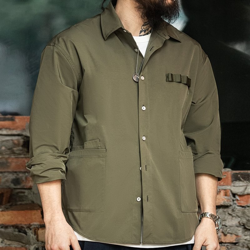 American Retro Silhouette Military Style Lapel Long Sleeve Shirt