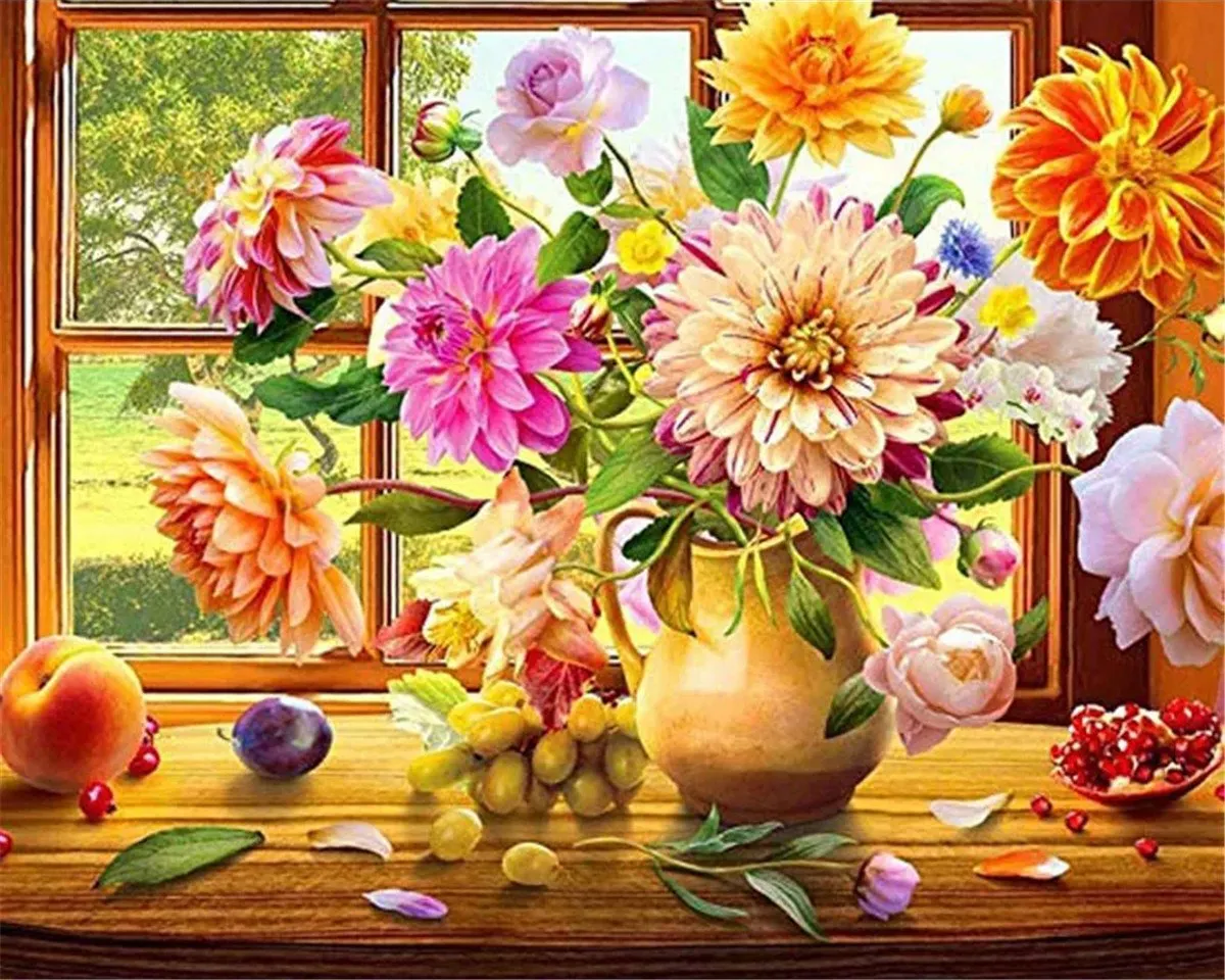 DIY Painting By Numbers | Colorful flowers and fruits