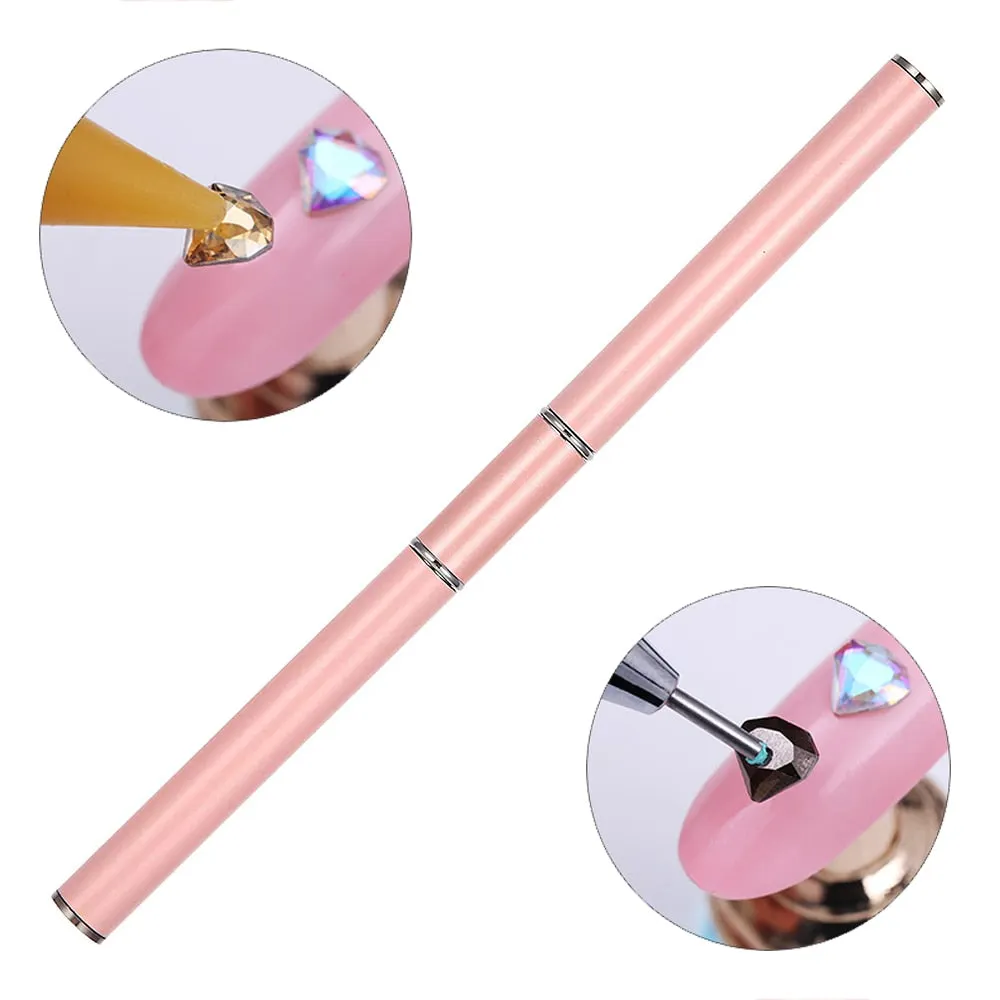 1PC Dual-Ended Nail Art Dotting Crystal Pen picking up Rhinestones Gems Sticky Wax Pencil DIY Tools Diamond Picker Pen-Nail Inspo
