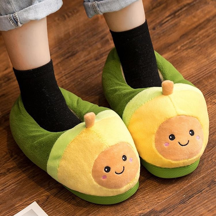 Cartoon Avocado Plush Slippers