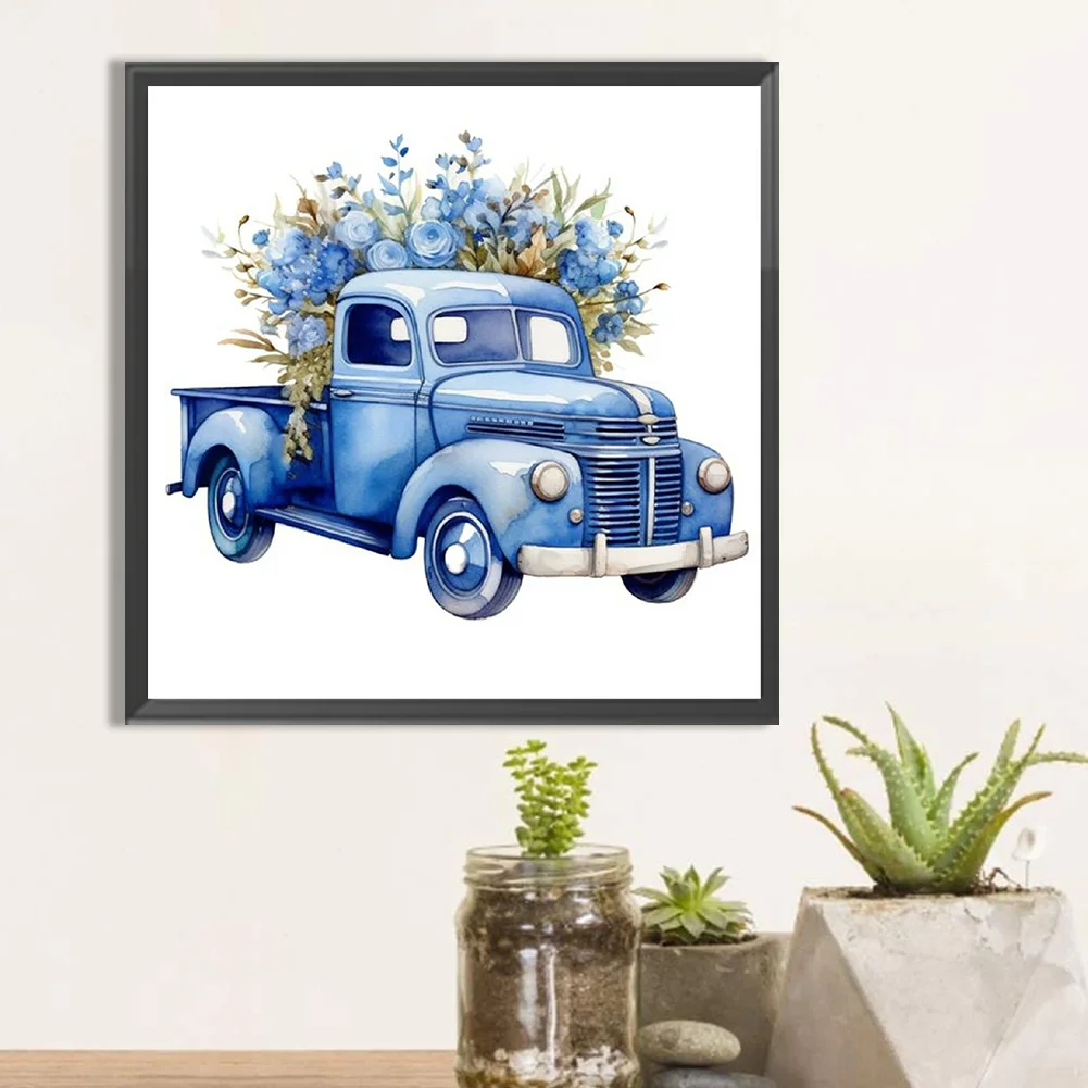 Full Round Diamond Painting 40*40cm - Blue Flower Truck