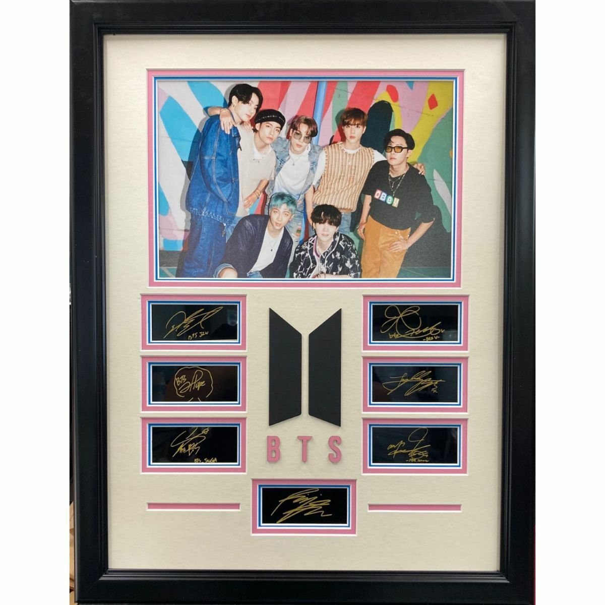 Framed BTS Laser Engraved Facsimile Autographed Dynamite Album Photo Poster painting