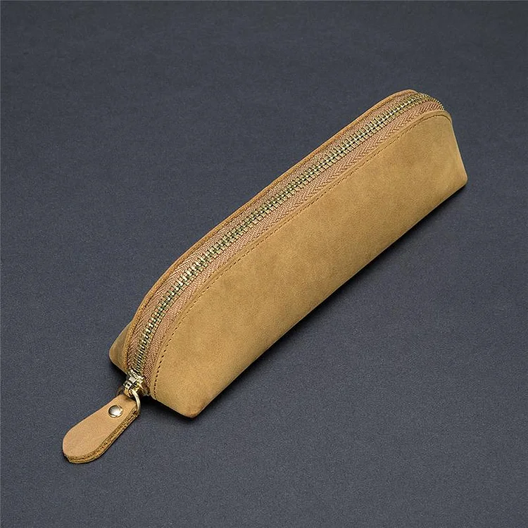 Genuine Leather Zippered Main Compartment Mobile Office Pencil USB Pouch Protection Bag