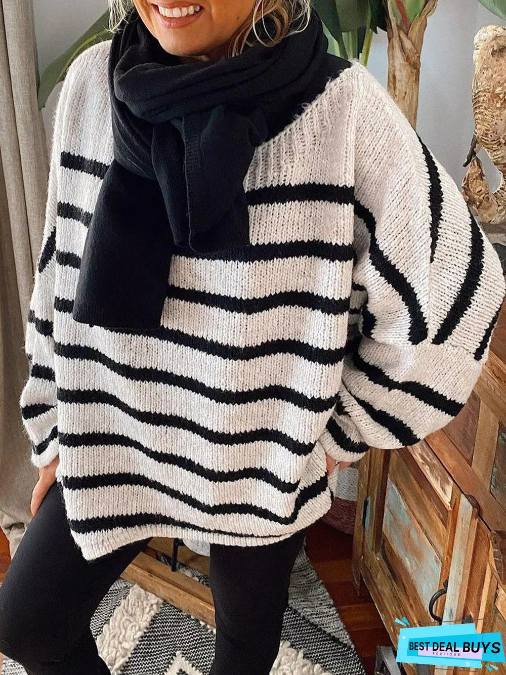 Vintage Long Sleeve Stripes Sweater