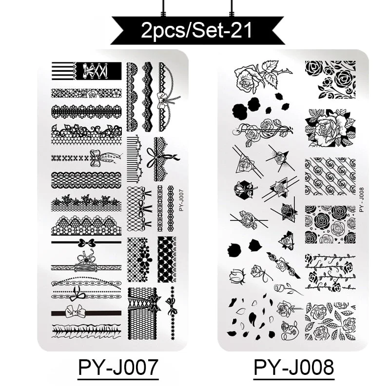 PICT YOU Stamping Plates Kits Striped Line Flowers Stamp Plate Tropical Geometry Lace Halloween Pumpkin Nail  Image Plate-Nail Inspo