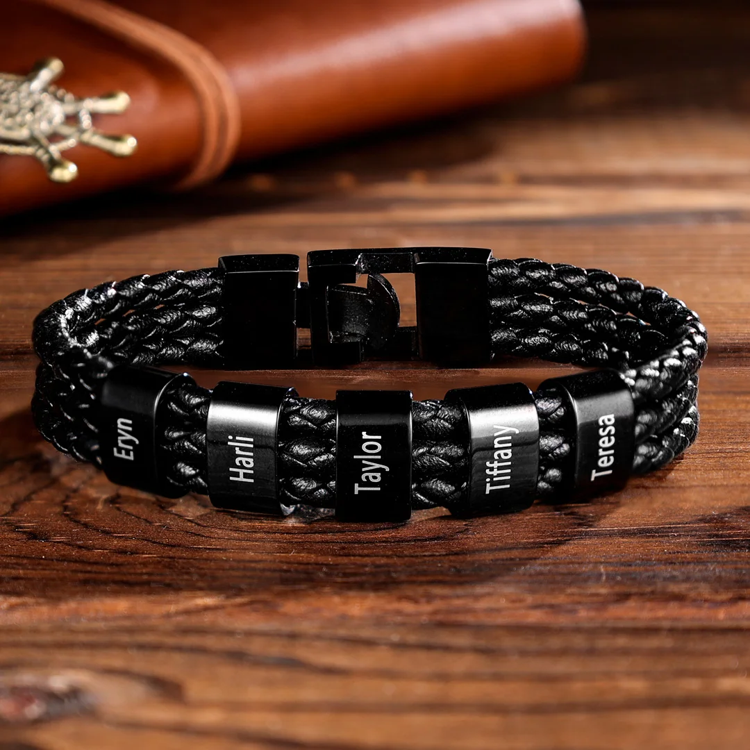 Father's Day HOT SALE-Engraved 1-8 Names Personalized Braided Leather Bracelet